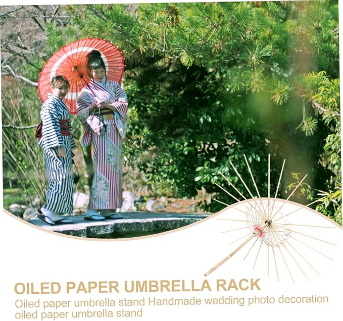 Classical Oil Paper Umbrellas Racks 2pcs Bamboo Stands for Wedding Dance