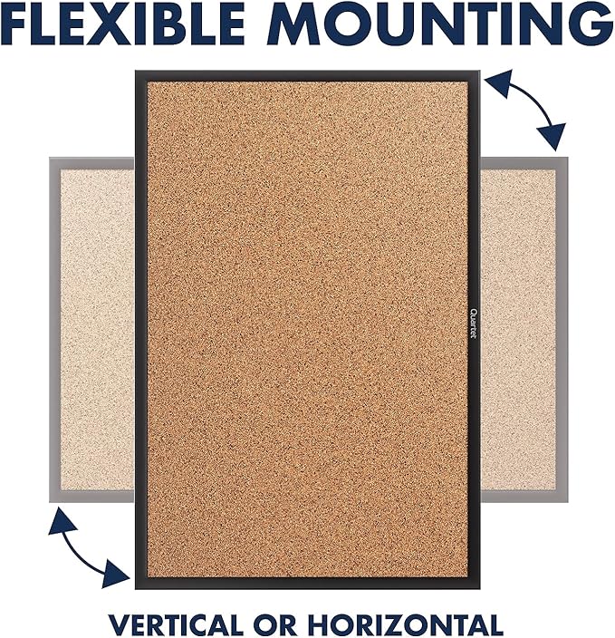 Quartet Cork Bulletin Board 24"W x 18"H Pin Board, Black Aluminum Frame (2301B)