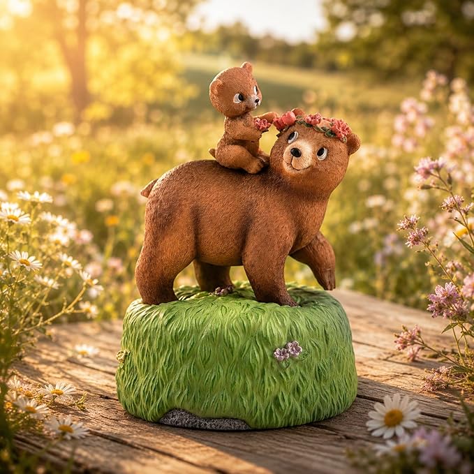 AIDLNS Sunshine of Mom’s Heart - Handcrafted Resin Bear Music Box, Rotating Collectible Figurine, Plays You are My Sunshine – Mother and Daughter Bear Gift for Birthday, Christmas & Home Decor