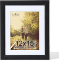 KTKDE 12x15 Picture Frame,Display Pictures 9 x12 with Mat or 12x15 Without, Tempered Glass,15 by 12 Black Wooden Frame Wall Gallery Poster Frame best gift