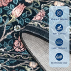 GarveeHome Indigo Blue and Pink Vintage Floral Washable 8x10 Area Rugs for Living Room Boho Retro Rug Low Pile Stain Resistance Non Slip Carpet for Bedroom Nursery Dining Room