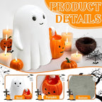 Halloween Ghost Decor, Cute Pumpkin Ghost Figurine for Halloween Decoration Indoor, Resin Ghost Statue for Desk Tabletop Centerpieces, Spooky Home Decor