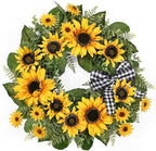 24 Inch Large Sunflower Spring Summer Wreath for Front Door, All Season Wreath with Bow Wreaths for Unique Housewarming Gift, Porch Wall Farmhouse Home Wedding Holiday Decor