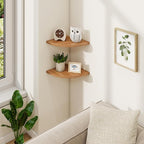 Fun Memories Corner Shelf Wall Mount, Solid Oak Wood Floating Corner Shelves with Cable Hole, 8.5in Rustic Design for Bedroom, Bathroom, Kitchen, Living Room (Natural, 1 Pack)