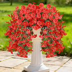 Artificial Hanging Flowers for Outdoors, 2 PCS UV Resistant Faux Silk 150 Morning Glory Each Trailing Vines, Fake Plants for Spring Outdoor Garden Planter Porch Patio Decoration, Red