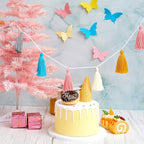WILLBOND 4 Pieces Valentine's Day Tassel Garland for Classroom Wall Decor Boho Pastel Garland Cotton Tassel Banners for Party School(3.1 Inch,Yellow, Gray, Blue, Pink, White)