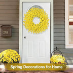 26 Inch Spring Wreaths for Front Door Large Easter Valentines Forsythia Floral Summer Spring Door Wreaths Outdoor All Season Spring Decorations for Home Porch Room Window Wall Farmhouse Decor (Yellow)