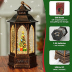 Christmas Snow Globe Lantern Water Glittering Christmas Tree Crown with Music, USB Lined/Battery Operated Lighted Lantern for Christmas Festival Decoration Gifts