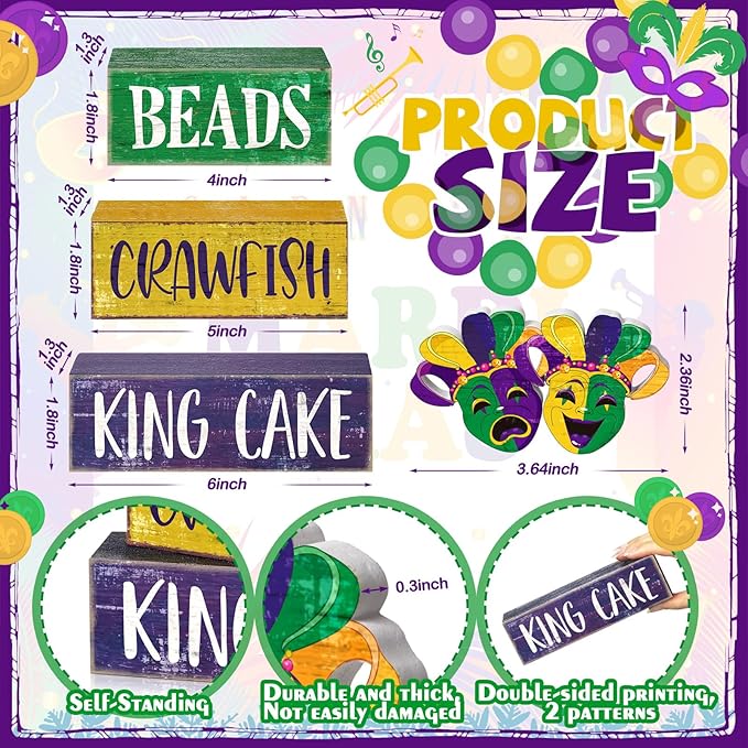 Moucuny 4 Pcs Mardi Gras Table Decorations Wooden Mask Decor Purple Golden Green Carnival Tiered Tray Decor Mardi Gras Centerpieces Decorative Masks Block Signs Gift for Masquerade Party Home Kitchen