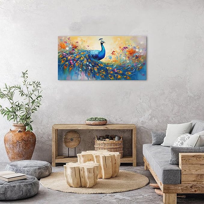 Abstract Peacock Wall Art Colorful Peacock Pictures Wall Decor Abstract Bird Canvas Poster Watercolor Animal Prints Painting Vintage Framed Artwork for Living Room Bedroom Home Decorations 20x40