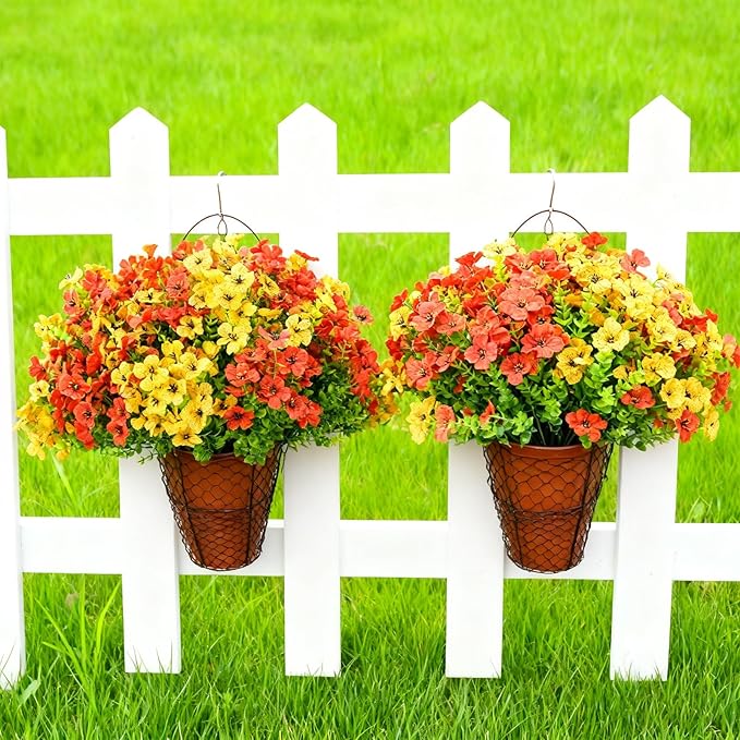 24 Bundles Artificial Fall Flowers for Outdoor Realistic Faux Flower Garden Home Decoration,Hanging Autumn Fall Decor Daisy with Eucalyptus Leaves Fake Plants Greenery Porch Patio Front Door Decors