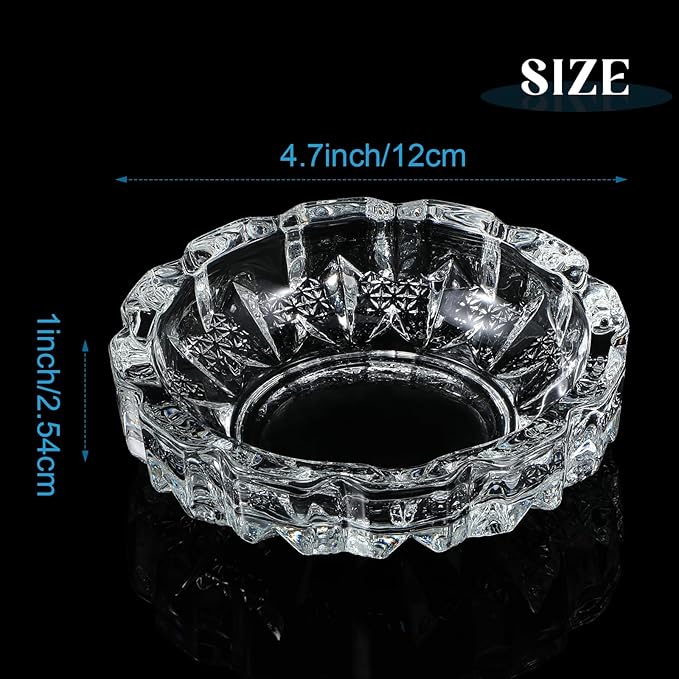 Timgle Glass Ashtray 4 Packs Round Crystal Ash Tray Clear Ashtrays for Home Portable Heavy Duty Decorative Office Patio Indoor Outdoor(Vintage)