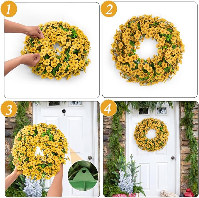 20 Inch Spring Summer Wreaths for Front Door, Artificial Flowers Violet Silk Floral Wreaths with Fake Plants Green Eucalyptus Leaves for Outdoors Farmhouse Wall Wedding Porch Home Decor