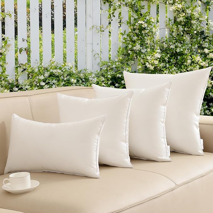 Oubonun 20x20 Outdoor Pillow Inserts (Pack of 4) - Square Waterproof Throw Pillow - Decorative Throw Pillows Insert for Couch Sofa Bed Patio Furniture - White Pillows
