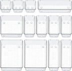 SMARTAKE 13-Piece Drawer Organizers with Non-Slip Silicone Pads, 5-Size Desk Bathroom Drawer Organizer Trays Storage Tray for Makeup, Jewelries, Utensils in Bedroom Dresser, Office and Kitchen, Clear