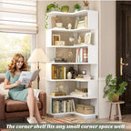 Armocity Corner Book Shelf - 7 Tier Corner Bookshelf Etagere Bookcase with Baffle, Freestanding L Shaped Display Shelf Stand for Home Office, Living Room, Bedroom, Kitchen, White