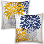 Flower Throw Pillow Covers 18x18 Set of 2, Flowers Pillow Cushion Cases, Modern Decorative Square Pillowcases for Sofa Couch Bedroom Living Room Car (18X18in Set of 2, Beige Flower) (2QE3005)
