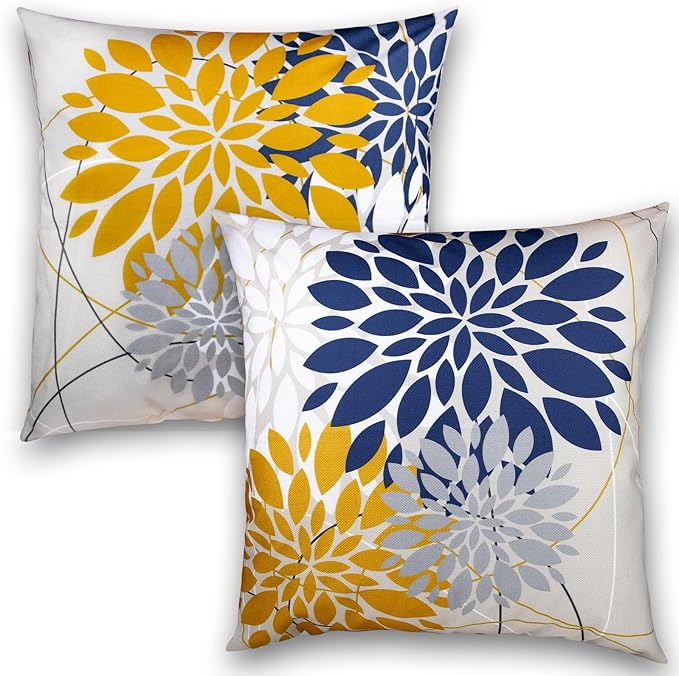 Flower Throw Pillow Covers 18x18 Set of 2, Flowers Pillow Cushion Cases, Modern Decorative Square Pillowcases for Sofa Couch Bedroom Living Room Car (18X18in Set of 2, Beige Flower) (2QE3005)