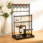 ProCase Jewelry Organizer Stand Necklace Organizer Earring Holder, 6 Tier Jewelry Stand Necklace Holder with 15 Hooks, Jewelry Tower Display Rack Storage Tree for Bracelets Earrings Rings -Black