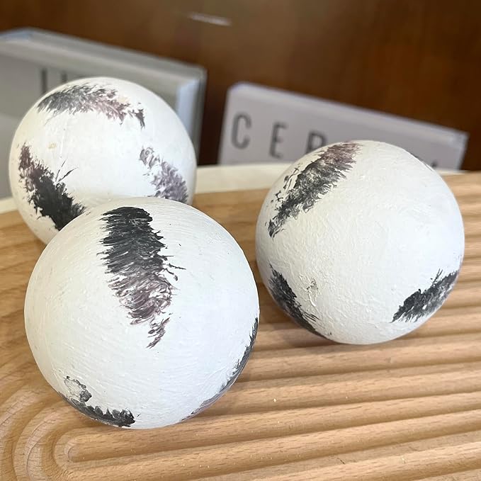 Set of 6 Decorative Orbs for Centerpiece Bowls for Dining Table Centerpiece Decor - 2.6in Feather Pattern Orb - Coffee Table Decor Ball - Bowl Excluded