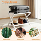 Heybly Luggage Rack, Folding Suitcase Stand with Storage Shelf, Heavy-Duty Luggage Holder for Guest Room Bedroom Hotel, Holds up to 165 lb, White, HLR010W1