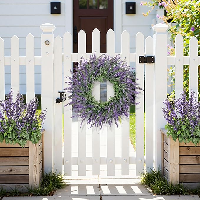 Summer Spring Wreaths for Front Door Artificial Lavender Wreath All Seasons Purple Lavender, Wreaths for Outdoor Indoor Wall Home Farmhouse Window Wedding Festival Decor