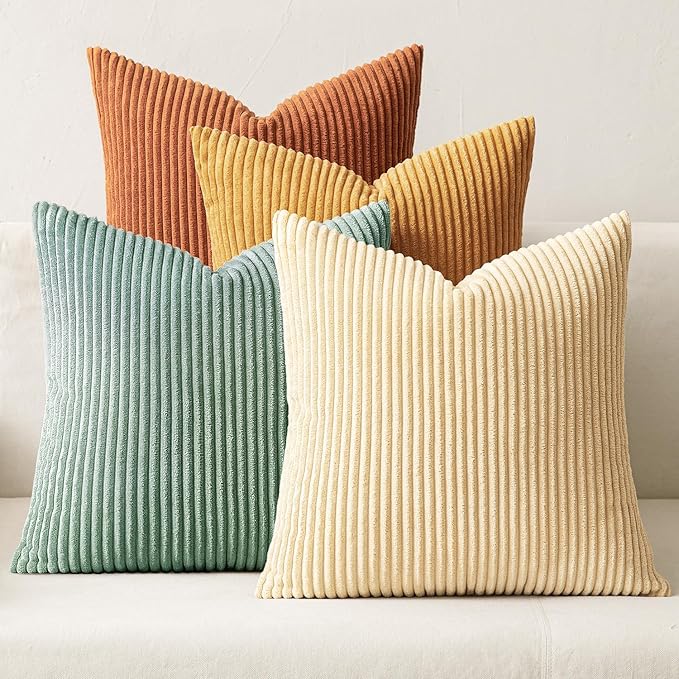 MIULEE Boho Farmhouse Throw Pillow Covers 20x20 Inch Set of 4 Summer Modern Natural Decorative Cushion Covers Soft Corduroy Spring Decor for Couch Bed Sofa Living Room Orange Teal Gradient Series