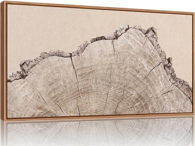 SIGNINART Large Tree Ring Framed Canvas Wall Art, Rustic Beige Nature Wooden Wall Decor, Neutral Wood Stump Artwork, Modern Art Prints for Bedroom Living Room Office 20"x40"