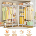 Ulif F4 Heavy Duty Clothes Rack (With Hanger Rod) Freestanding Clothing Racks for Hanging Clothes，Adjustable Closet Organizer System, Portable Garment Rack 45"W x 15.8"D x 71.3"H,Max Load 600LBS,White