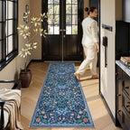 Moynesa Floral Kitchen Runner Rug 2x6, Washable Boho Runners for Hallways Non Slip Soft Bathroom Carpet Runner, Botanical Ultra Thin Throw Mat for Laundry Room Entryway, Blue