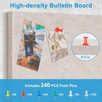 DOLLAR BOSS Felt Cork Board Tiles, 24 Packs 12" x 12" Thick Cork Bulletin Board Self Adhesive Acoustic Panels Soundproof Corkboards for Walls with Pushpins for Home Office Kitchen School, Beige