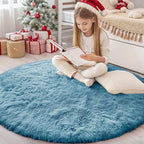 OLANLY Slate Blue Round Rugs for Bedroom - Machine Washable, 4 ft Circle Area Rugs for Living Room, Soft and Fluffy Shaggy Carpet for Teen Girl and Boys, Nursery Rooms, Dorms, Home Decor Aesthetic