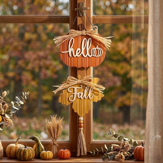 Valery Madelyn Fall Decorations for Home, Fall Wall Decor with Pumpkin and Maple Leaf, Rustic Farmhouse Fall Wreaths, Wooden Pumpkin Decor for Thanksgiving Autumn, 21 inch