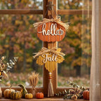 Valery Madelyn Fall Decorations for Home, Fall Wall Decor with Pumpkin and Maple Leaf, Rustic Farmhouse Fall Wreaths, Wooden Pumpkin Decor for Thanksgiving Autumn, 15 inch