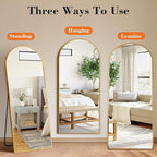 DUMOS 64"x21" Arched Full Length Floor Mirror, Full Body Mirror with Stand, Shatterproof Tempered Glass, Modern Aluminum Alloy Frame, Free Standing or Leaning for Home Decor, Gold