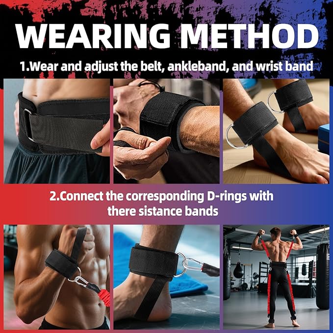 Boxing Resistance Bands Set for Boxing MMA Martial Arts Training Equipment, 150lbs Exercise Bands with Cuffs & Belt, Workout Band for Resistance Training Enhance Explosive Power/Speed/Agility
