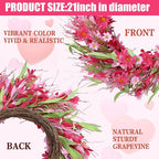 Sggvecsy 21in Artificial Pink Forsythia Wreath Spring Summer Fake Daisy Wreath Handmade Wreath with Daisies Lavender for Gifts Festival Front Door Window Wall Farmhouse Decor