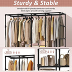 Wardrobe Closet, Quick and Easy Assembly, Black Large Capacity Portable Closet with 4 Hanging Rods 8 Storage Shelves and 8 Side Pockets, Clothes Rack with Cover, for Bedroom and Living Room