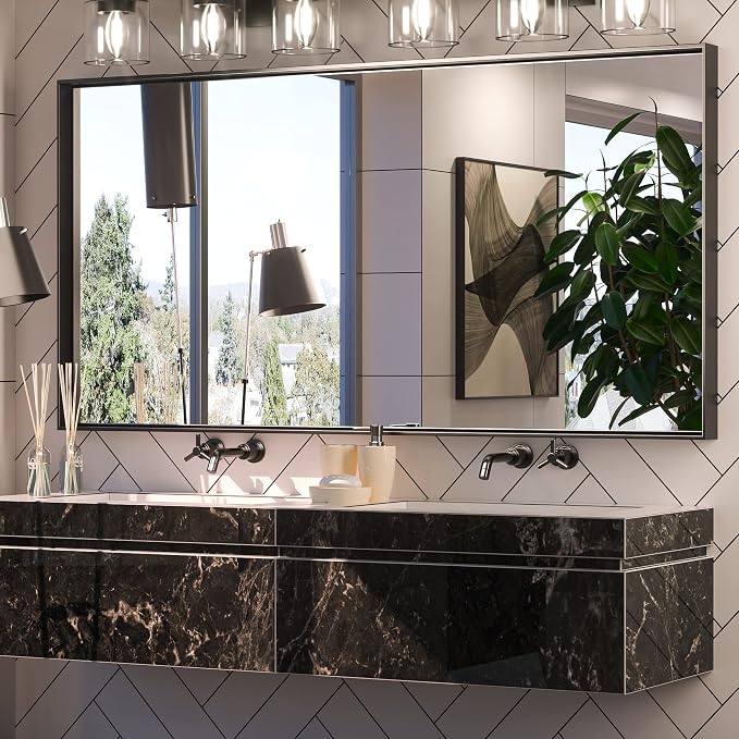 Keonjinn 60 x 30 Inch Black Bathroom Mirror, Large Rectangular Matte Black Wall Mirrors for Bathroom Sink, Metal Framed Farmhouse Mirror, Wall-Mounted Rectangle Vaniy Mirrors(Horizontal/Vertical)