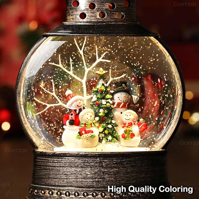 Snowman Snow Globe 12 Inch Christmas Snow Globe Lantern, Lighted Christmas Decorations Indoor for Home Light Up Musical Snowman Decor with Music Timer Swirling Glitter, USB or Battery Operated