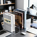 HeiMma 2 Pack Clear Acrylic Magazine File Holder, Single Slim Vertical Magazine File Organizer for Desk, Lucite Plastic Hold Magazines, Files, Books,Folder, Notebooks, Binders, for Home Office School