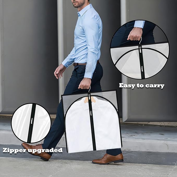 Dress Bags for Gowns Long, 60'' Garment Bags for Hanging Clothes, Suit Bag Cover for Storage and Travel (Clear)