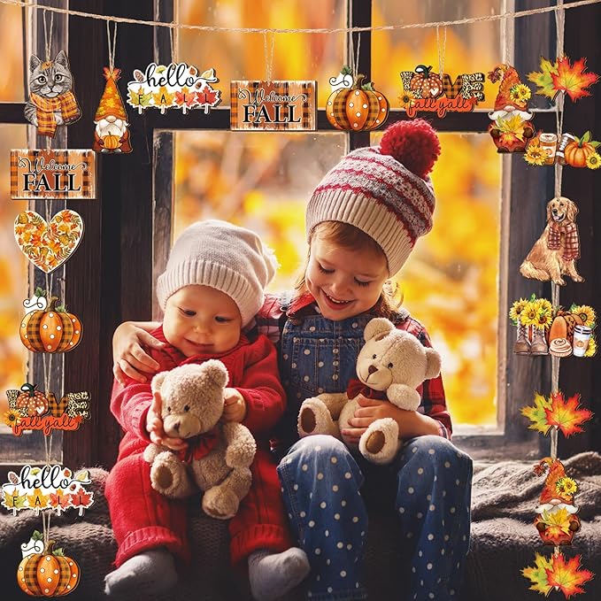 Sintuff 36 Pieces Fall Tree Ornaments Thanksgiving Wooden Hangings Decorations for Small Tree Harvest Vintage Pumpkin Gnome Maple Leaf Party Wood Hanging Sign Fall Autumn Home Party Supplies