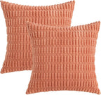MIULEE Pack of 2 Corduroy Decorative Throw Pillow Covers 18x18 Inch Soft Boho Striped Pillow Covers Modern Farmhouse Home Decor for Summer Sofa Living Room Couch Bed Coral