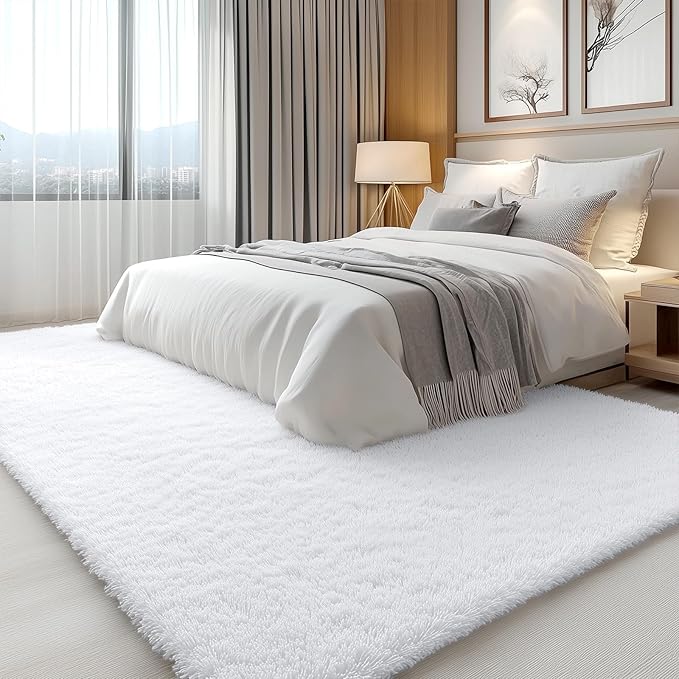 OLANLY 6x7 Area Rugs for Living Room Bedroom, Machine Washable Soft Fluffy Shaggy Bedside Rug, Indoor Floor Carpet for Kids Girls and Boys, Dorms, Nursery Rooms, Home Decor Aesthetic, White