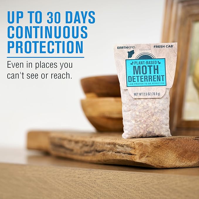 EarthKind Fresh Cab Moth Deterrent - Moth Deterrent for Closet, Pantry & More - DIY Pest Control Pouches for Moths - Cedarwood Oil & Geranium Oil - New Packaging - 4-Pack