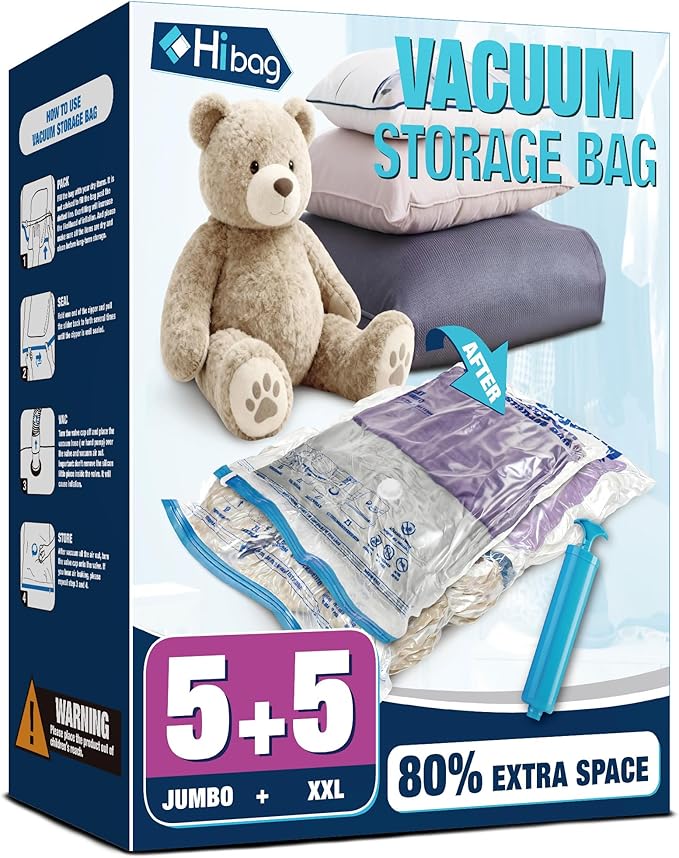 Vacuum Storage Bags Jumbo and XXL, Extra Large Vacuum Seal Bags for Bedding Blankets Comforters Clothing (5J+5XXL)