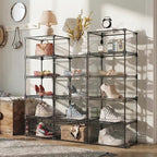 Transparent Plastic Storage Clear Shoe Display Case Box Organizer - Magnetic Side Open, 16PC (Black)