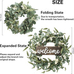 Sggvecsy Green Eucalyptus Wreath with Welcome Sign 20in Artificial Spring Summer White Berries for Front Door Wall Window Festival Farmhouse Porch Patio Garden Decor, White,green