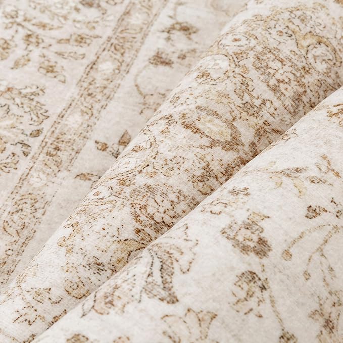 2x6 Beige Runner Rug Washable Hallway Vintage Carpet Kitchen Distressed Small Long Non Slip Low Pile Thin Bedroom Medallion Accent Throw Rug Laundry Living Room